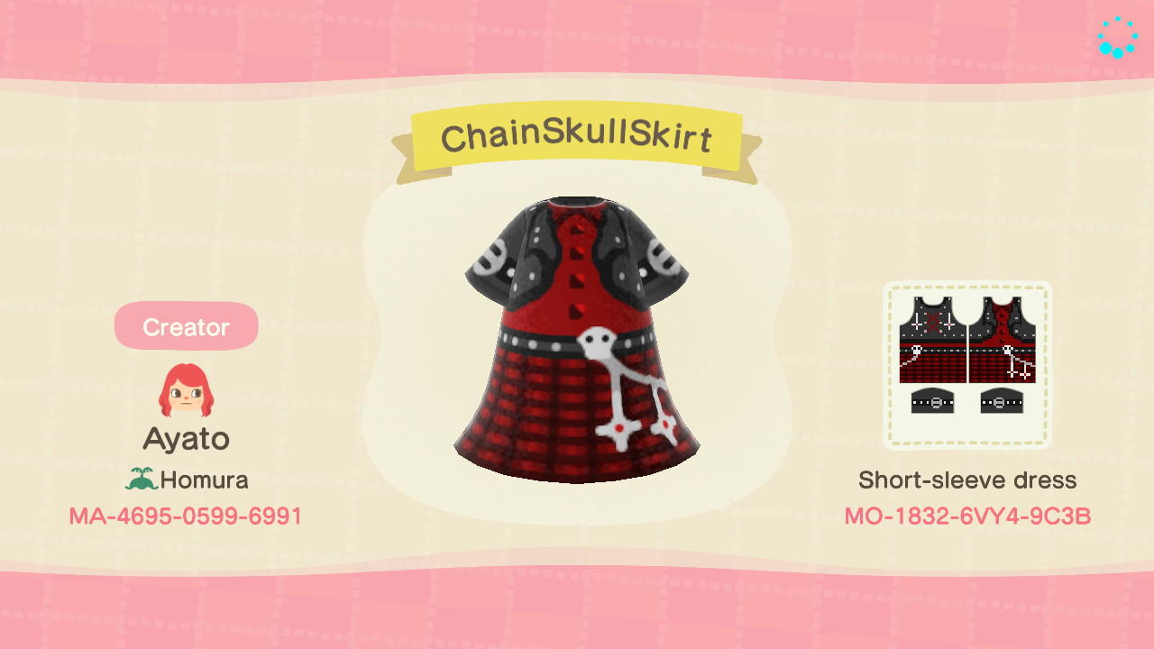Animal Crossing Design Code: MO-1832-6VY4-9C3B Chain SkullW/Skirt