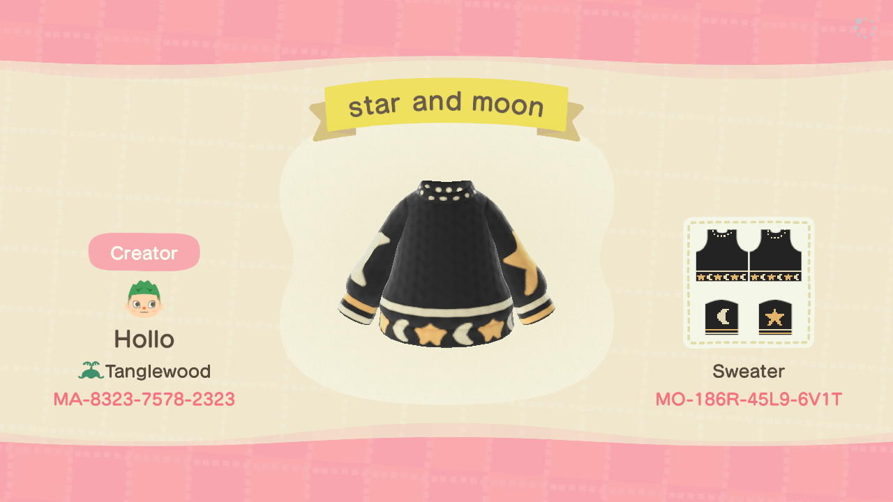 Animal Crossing Design Code: MO-186R-45L9-6V1T Star And Moon