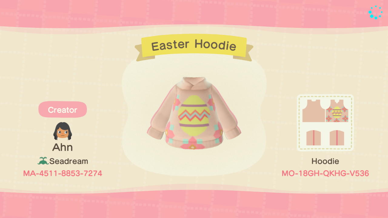 Animal Crossing Design Code: MO-18GH-QKHG-V536 Easter Hoodie