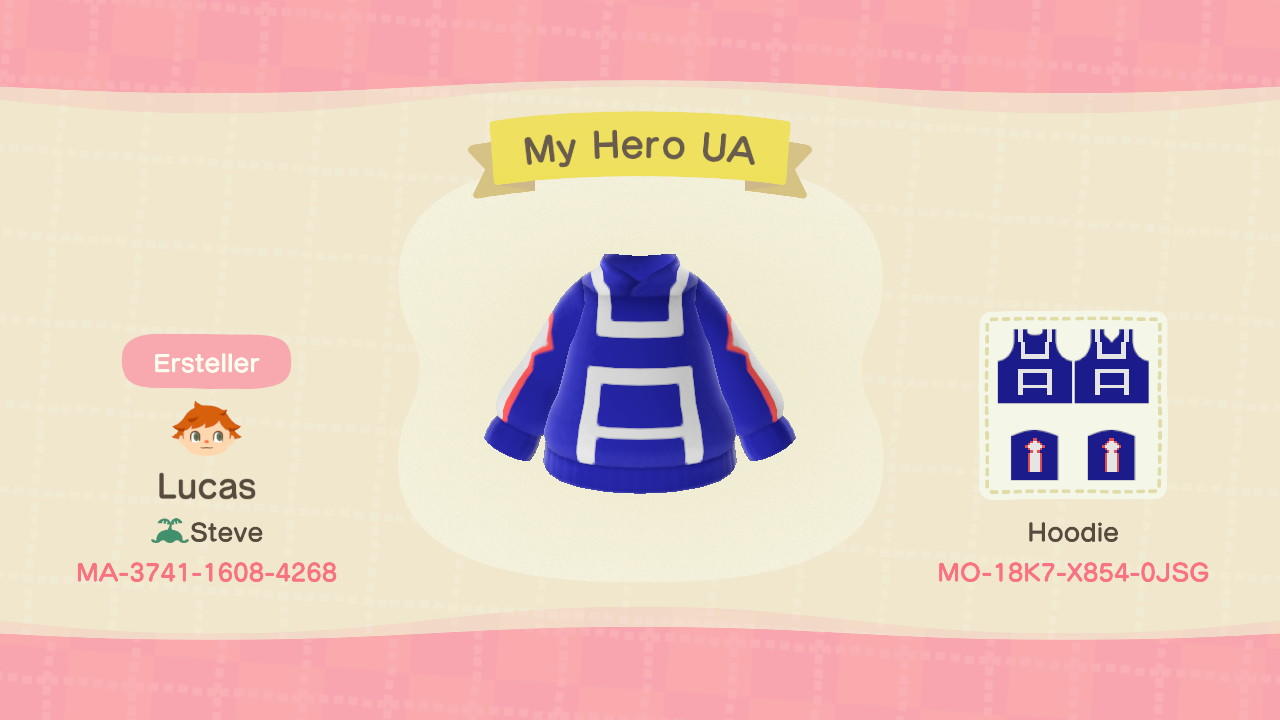Animal Crossing Design Code: MO-18K7-X854-0JSG My Hero UA