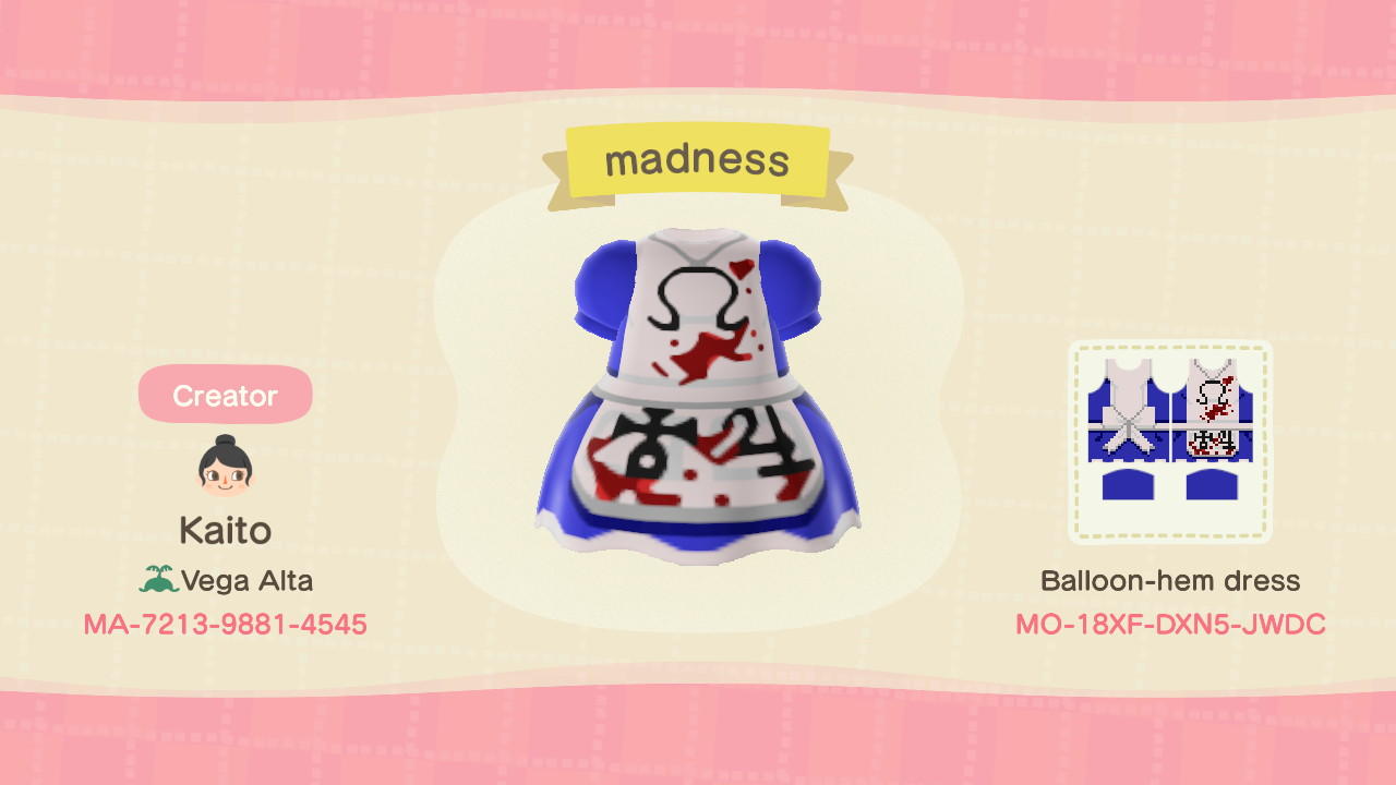 Animal Crossing Design Code: MO-18XF-DXN5-JWDC Alice Madness