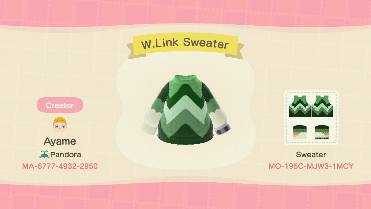Animal Crossing Design Code: MO-195C-MJW3-1MCY W.Link Sweater