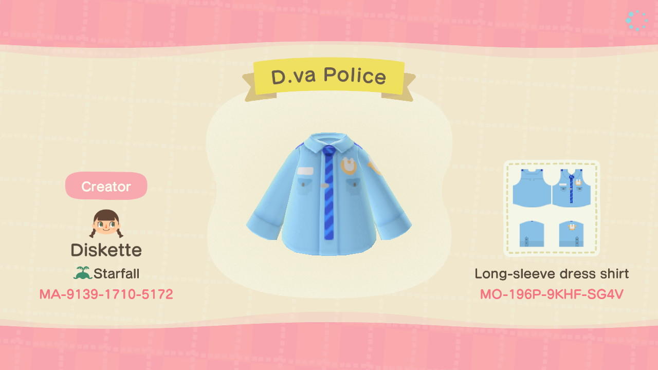 Animal Crossing Design Code: MO-196P-9KHF-SG4V D.va Police