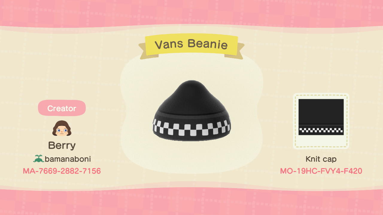 Animal Crossing Design Code: MO-19HC-FVY4-F420 Vans Beanie