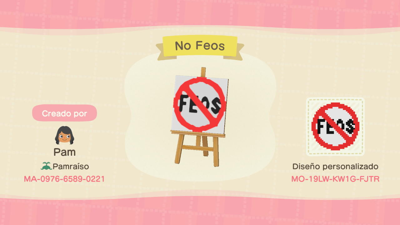 Animal Crossing Design Code: MO-19LW-KW1G-FJTR No Feos