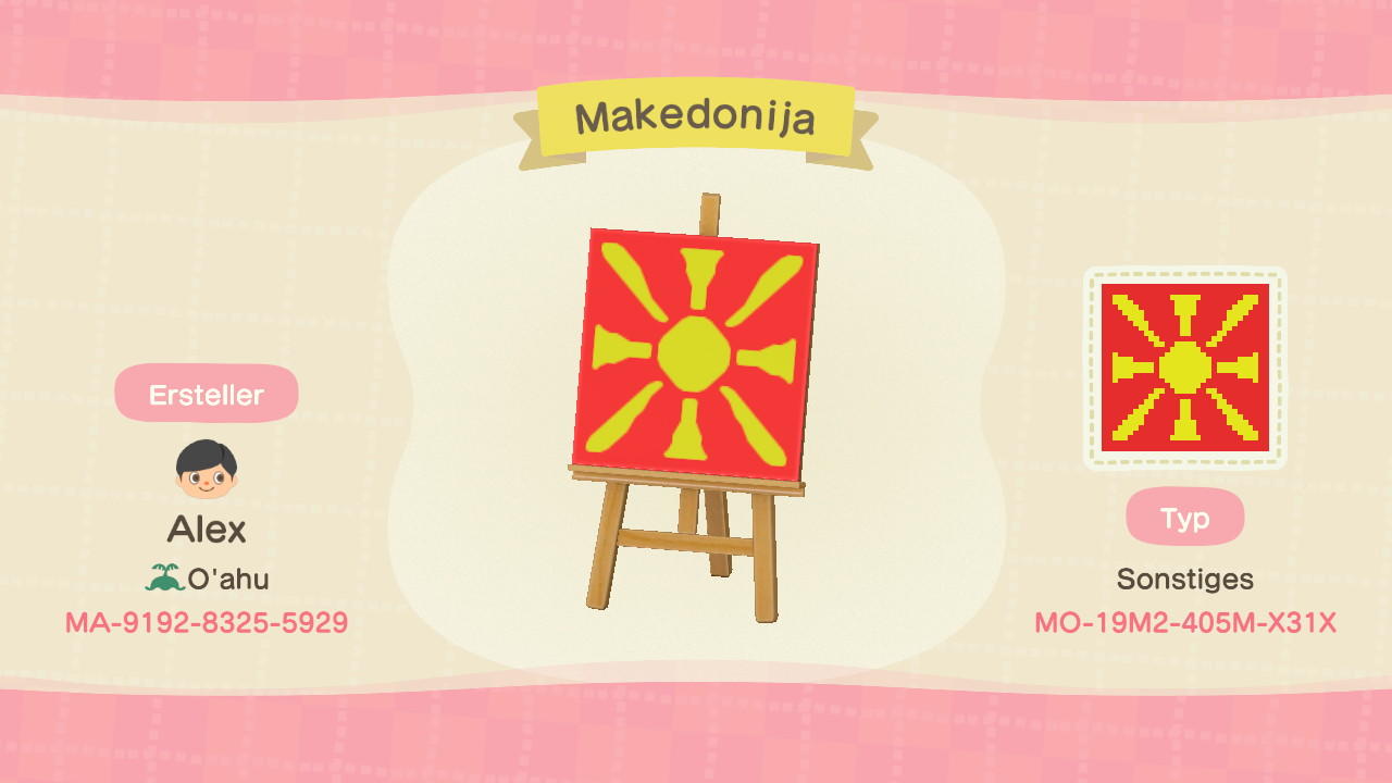 Animal Crossing Design Code: MO-19M2-405M-X31X Makedonija