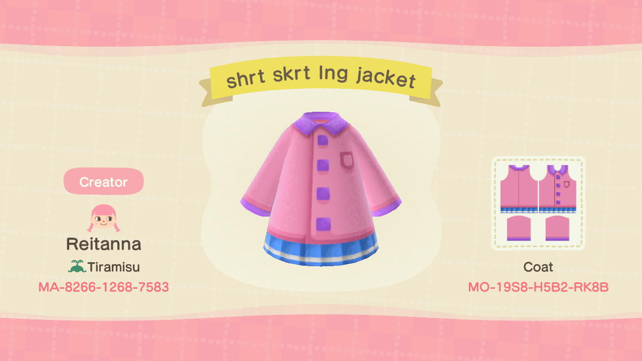 Animal Crossing Design Code: MO-19S8-H5B2-RK8B shrt skrt lng jacket
