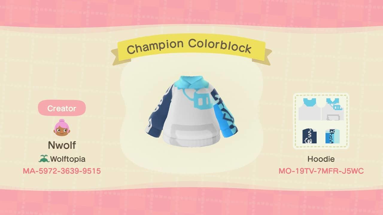 Animal Crossing Design Code: MO-19TV-7MFR-J5WC Champion Colorblock