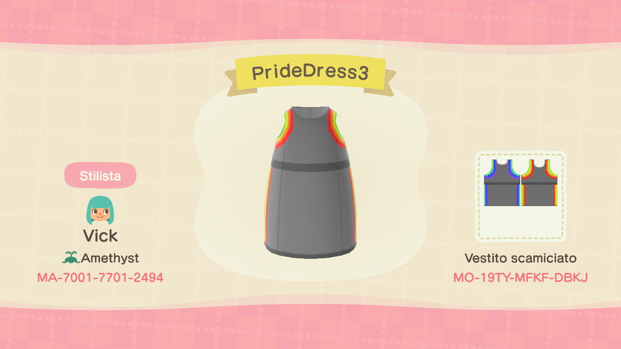 Animal Crossing Design Code: MO-19TY-MFKF-DBKJ Pride Dress 3