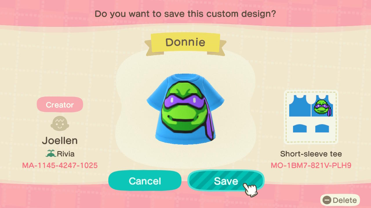 Animal Crossing Design Code: MO-1BM7-821V-PLH9 Donnie TMNT