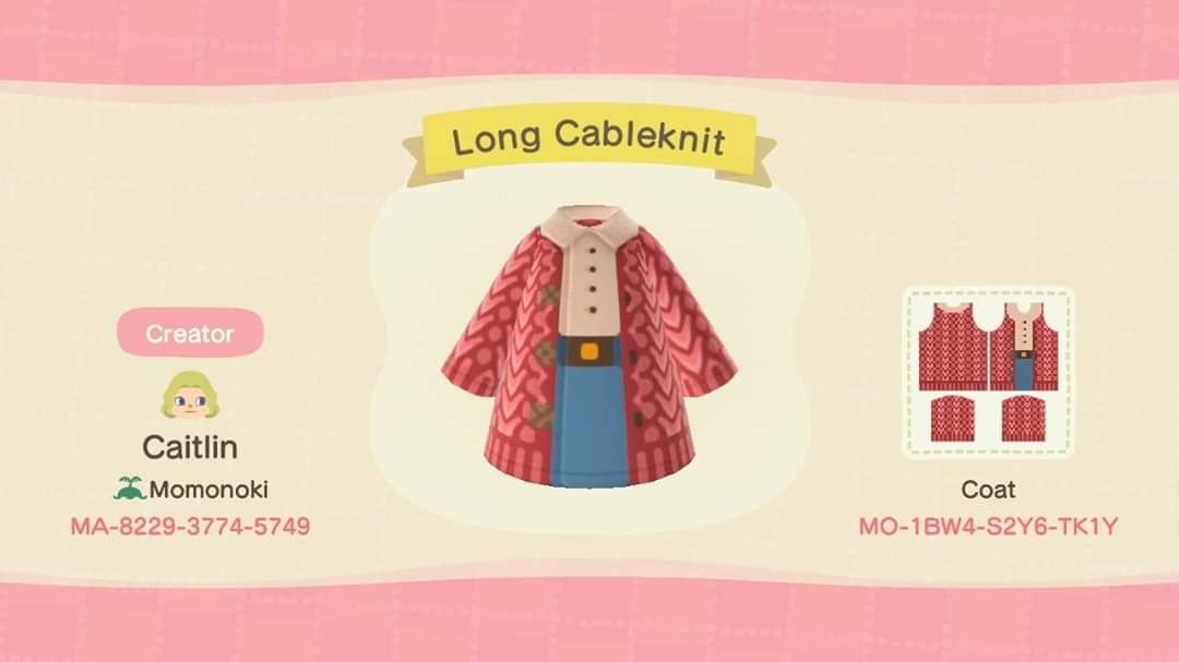Animal Crossing Design Code: MO-1BW4-S2Y6-TK1Y Long Cableknit