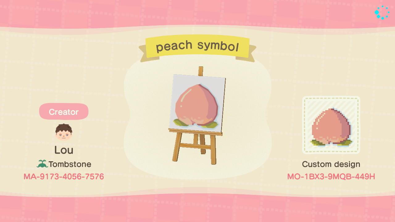 Animal Crossing Design Code: MO-1BX3-9MQB-449H peach symbol