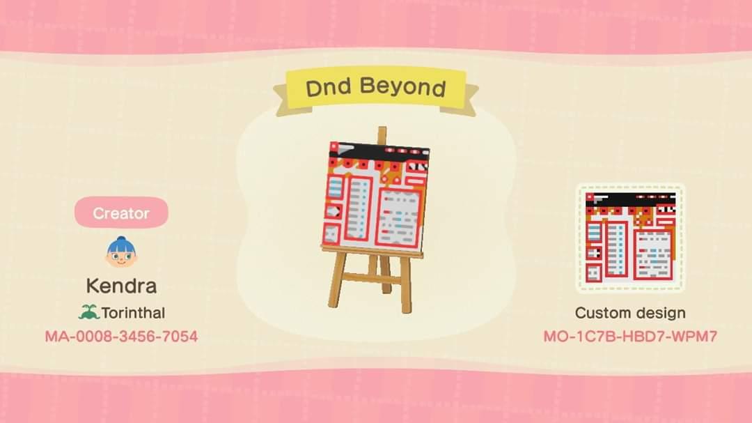 Animal Crossing Design Code: MO-1C7B-HBD7-WPM7 Dnd beyond