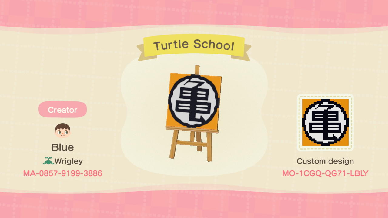 Animal Crossing Design Code: MO-1CGQ-QG71-LBLY Turtle School Symbol