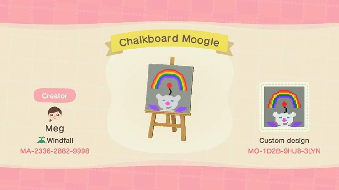 Animal Crossing Design Code: MO-1D2B-9HJ8-3LYN Chalk Moogle (FF)