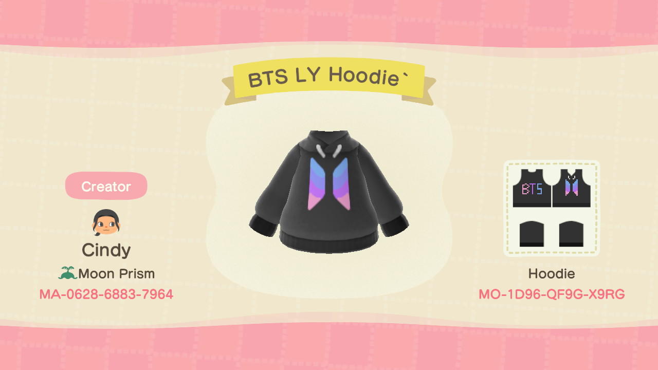 Animal Crossing Design Code: MO-1D96-QF9G-X9RG BTS **LY** hoodie