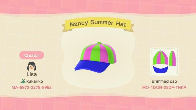 Animal Crossing Design Code: MO-1DQN-28DF-THKR Nancy Summer Hat