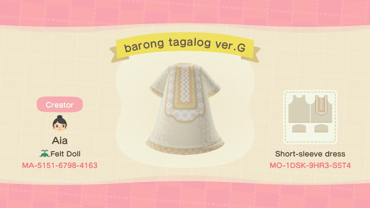 Animal Crossing Design Code: MO-1DSK-9HR3-S5T4 Barong Tagalog Dress