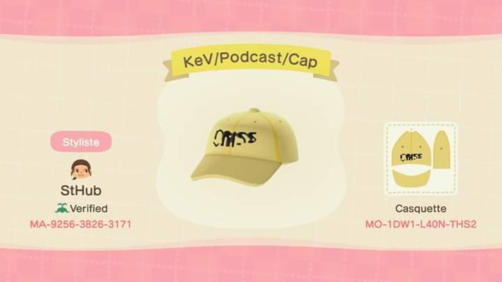 Animal Crossing Design Code: MO-1DW1-L40N-THS2 KeV/Podcast/Cap