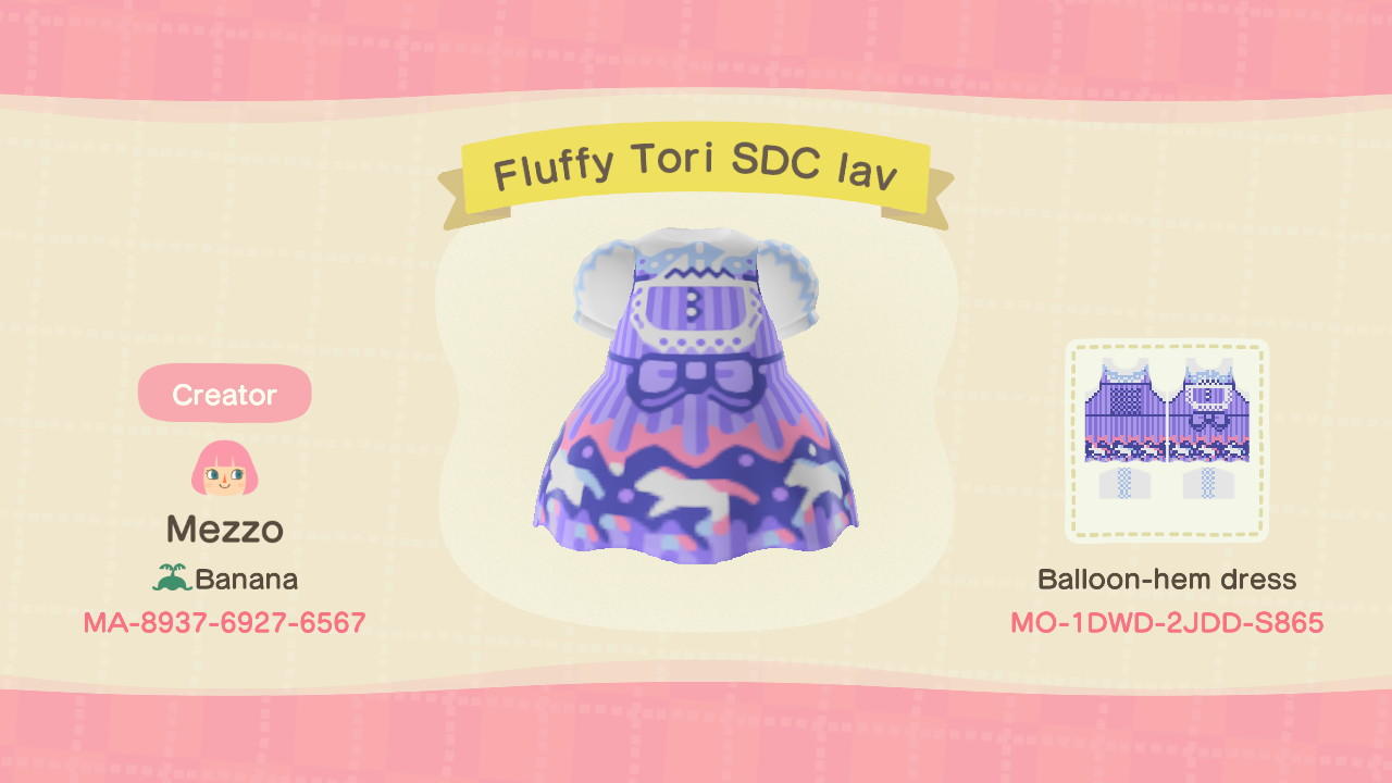 Animal Crossing Design Code: MO-1DWD-2JDD-S865 Fluffy Tori SDC lav