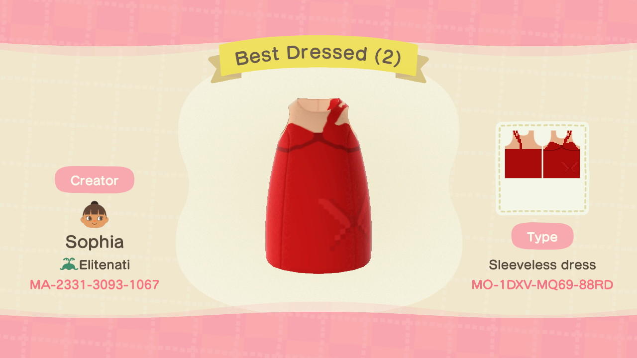 Animal Crossing Design Code: MO-1DXV-MQ69-88RD Best Dressed