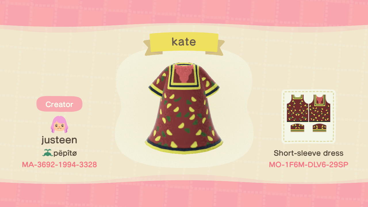 Animal Crossing Design Code: MO-1F6M-DLV6-29SP Kate
