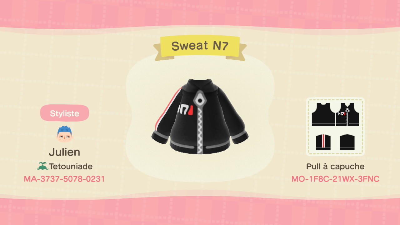Animal Crossing Design Code: MO-1F8C-21WX-3FNC Sweat N7