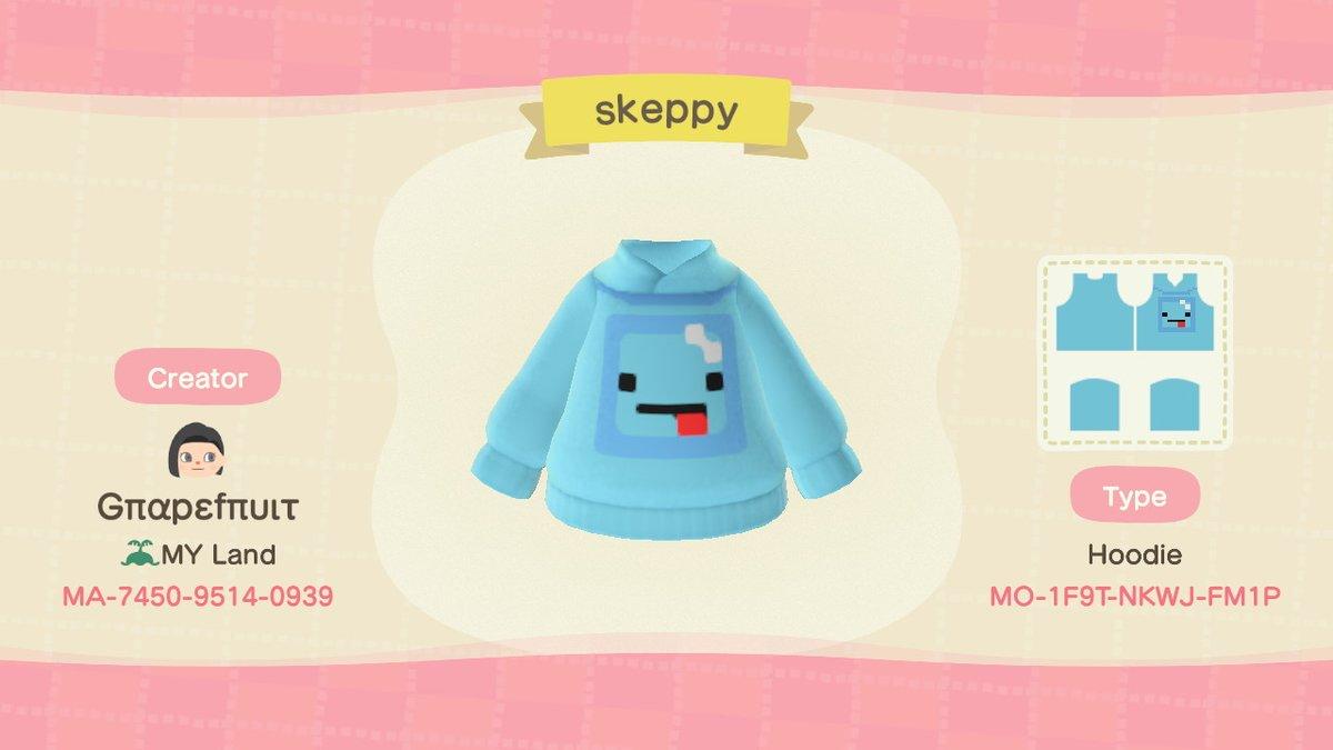 Animal Crossing Design Code: MO-1F9T-NKWJ-FM1P skeppy hoodie