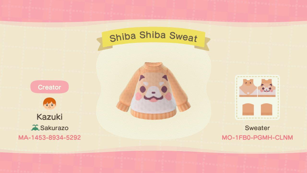 Animal Crossing Design Code: MO-1FB0-PGMH-CLNM Shiba Shiba Sweat