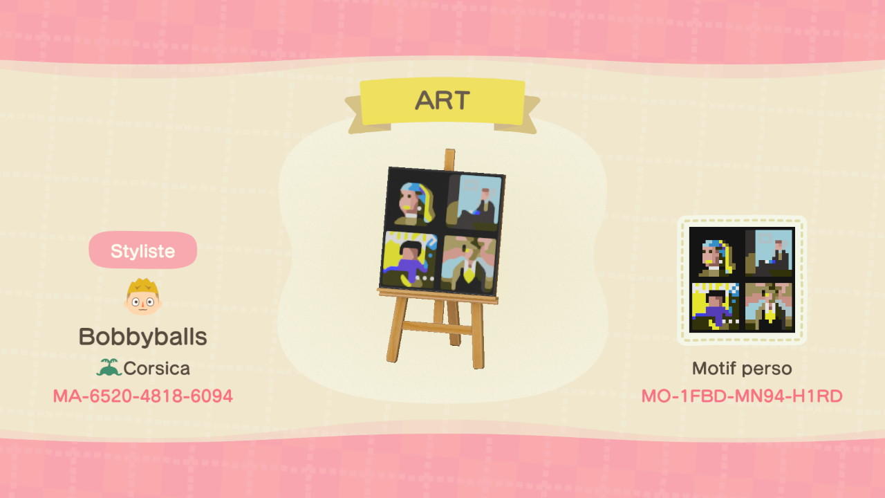 Animal Crossing Design Code: MO-1FBD-MN94-H1RD ART