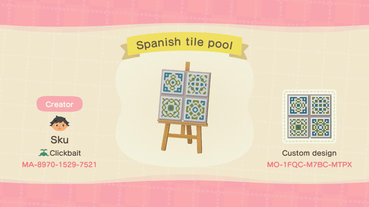 Animal Crossing Design Code: MO-1FQC-M7BC-MTPX Spanish tile pool