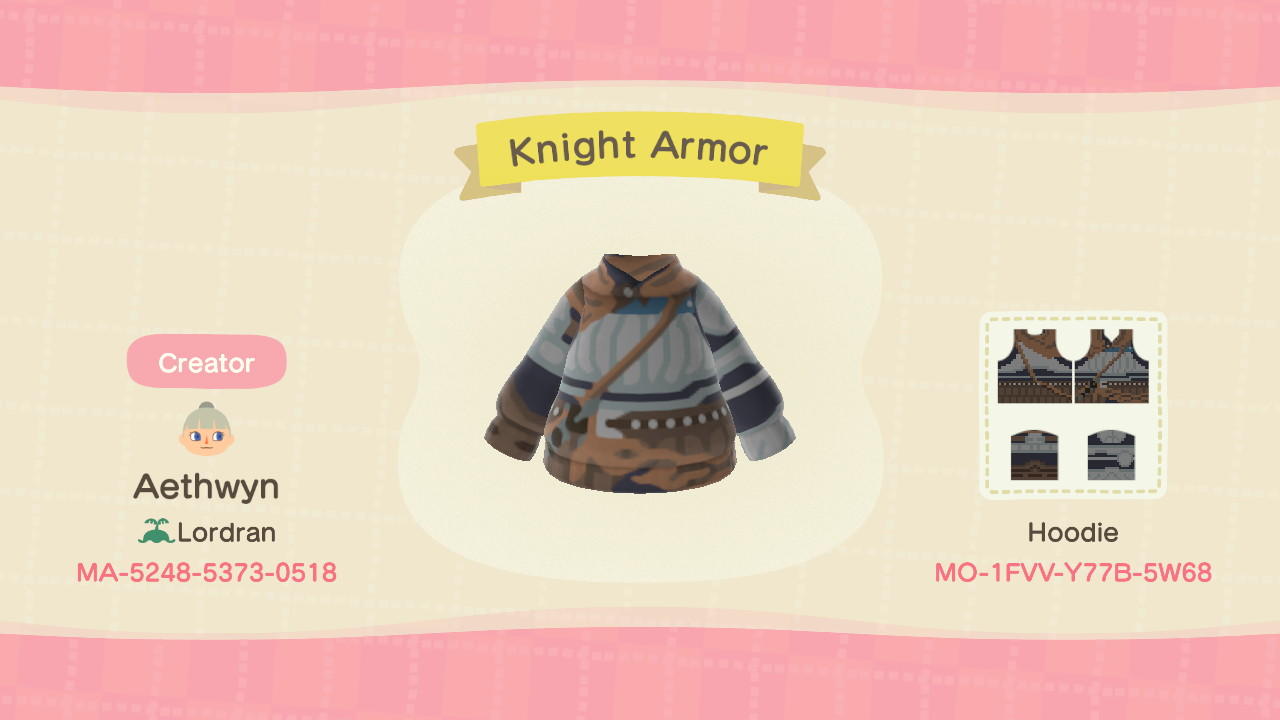 Animal Crossing Design Code: MO-1FVV-Y77B-5W68 Knight Armor