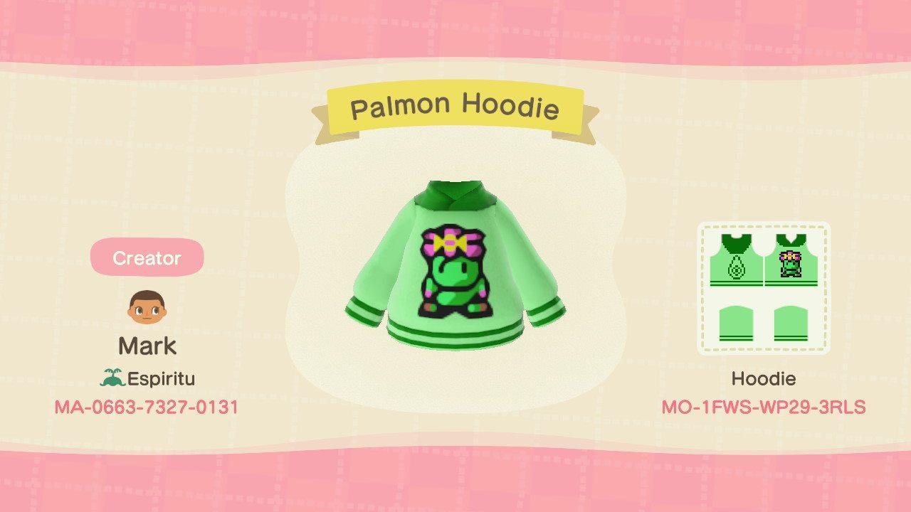Animal Crossing Design Code: MO-1FWS-WP29-3RLS Palmon Hoodie