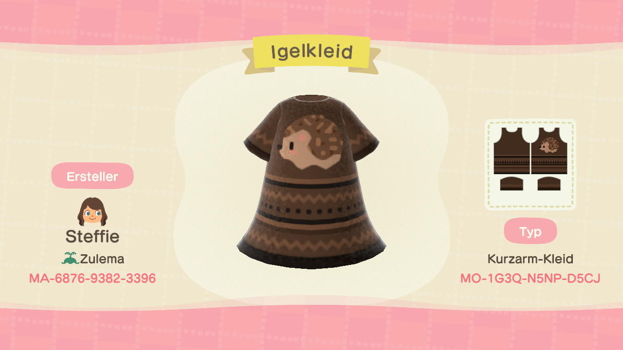 Animal Crossing Design Code: MO-1G3Q-N5NP-D5CJ Igelkleid