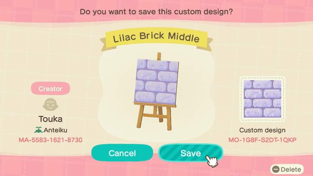 Animal Crossing Design Code: MO-1G8F-S2DT-1QKP Lilac Brick Middle