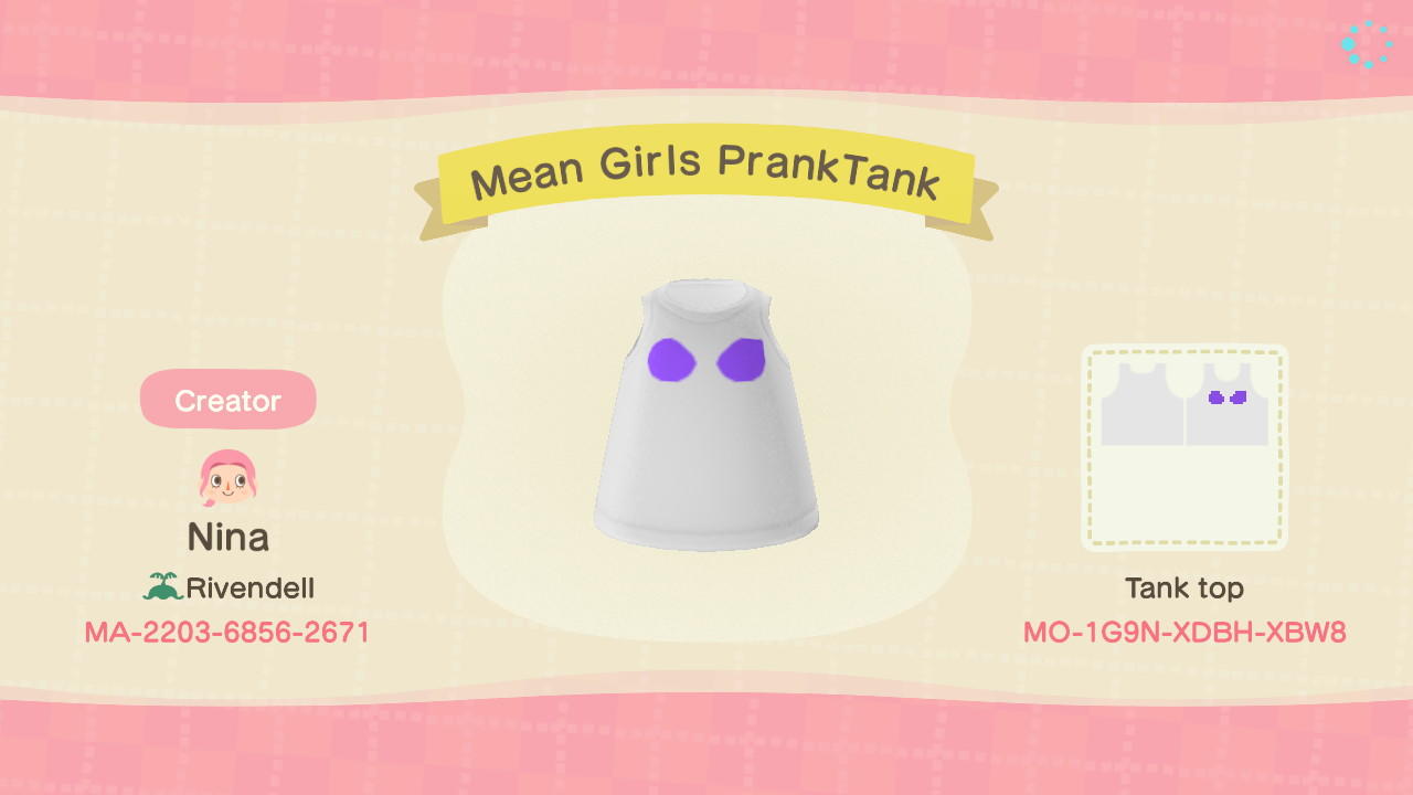 Animal Crossing Design Code: MO-1G9N-XDBH-XBW8 Mean Girls PrankTank