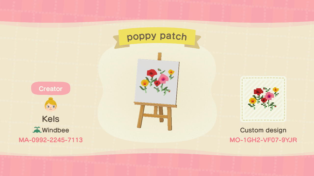 Animal Crossing Design Code: MO-1GH2-VF07-9YJR poppy patch