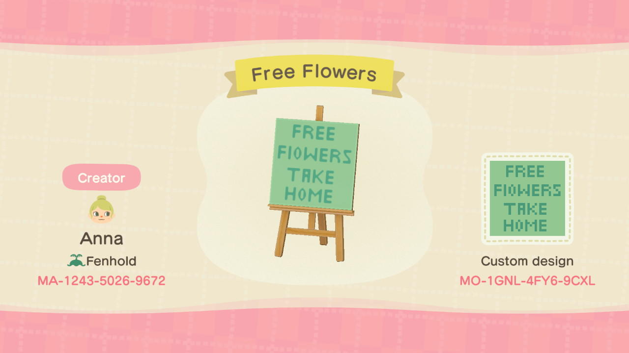 Animal Crossing Design Code: MO-1GNL-4FY6-9CXL Free Flowers