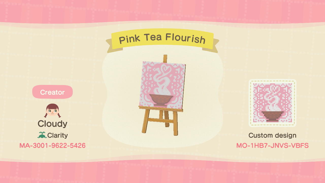 Animal Crossing Design Code: MO-1HB7-JNVS-VBFS Pink Tea Flourish