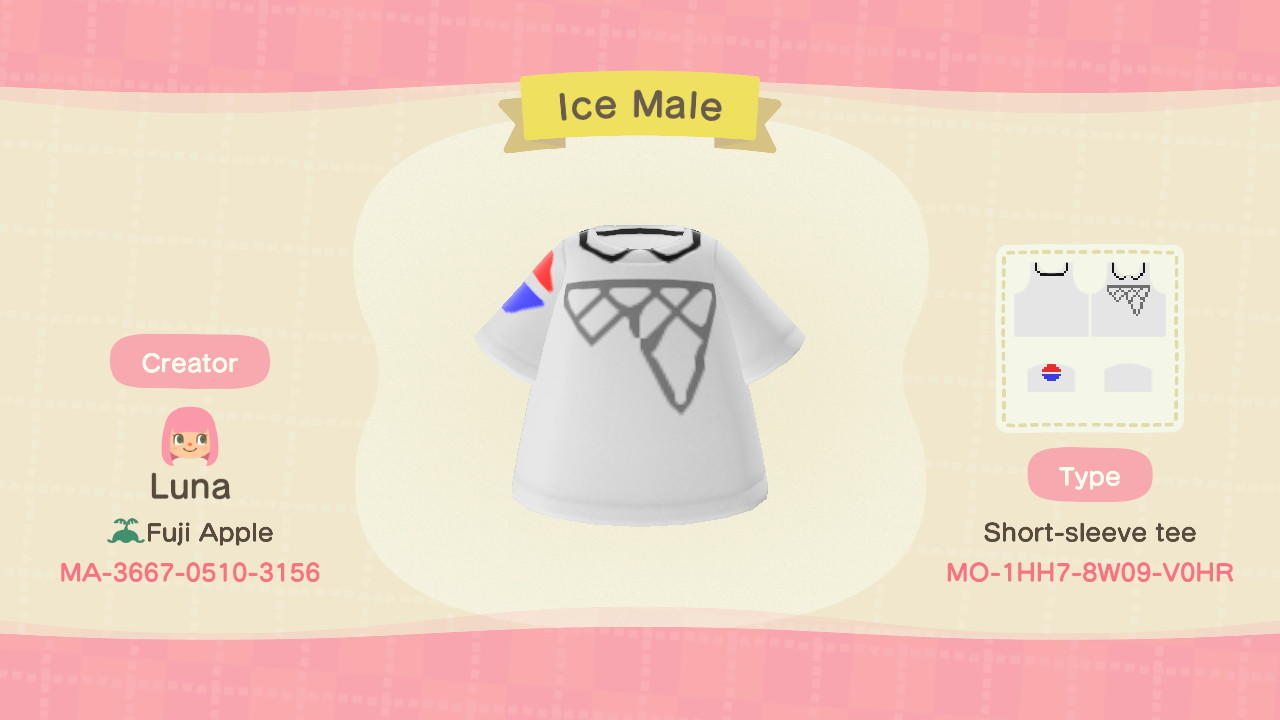 Animal Crossing Design Code: MO-1HH7-8W09-V0HR Ice Male