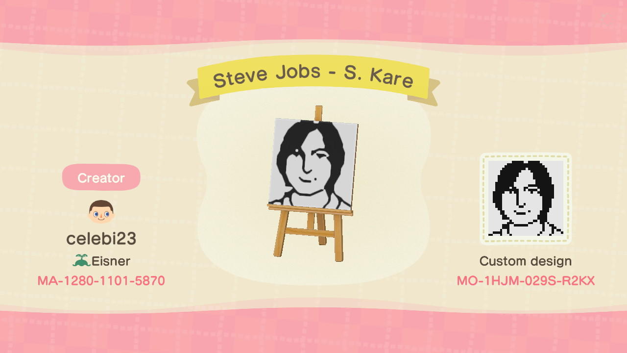 Animal Crossing Design Code: MO-1HJM-029S-R2KX Steve Jobs - S. Kare
