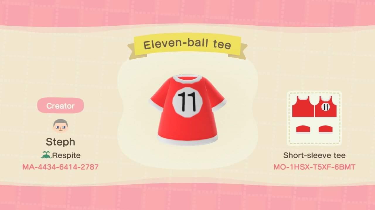 Animal Crossing Design Code: MO-1HSX-T5XF-6BMT Eleven-ball tee