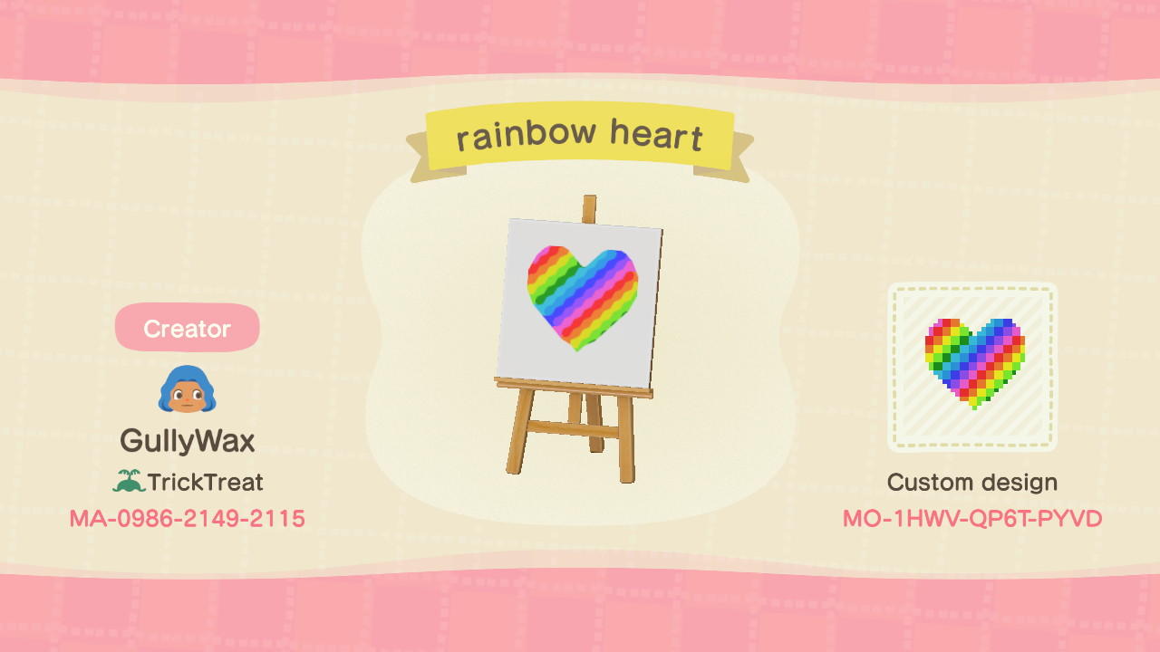 Animal Crossing Design Code: MO-1HWV-QP6T-PYVD Rainbow Heart