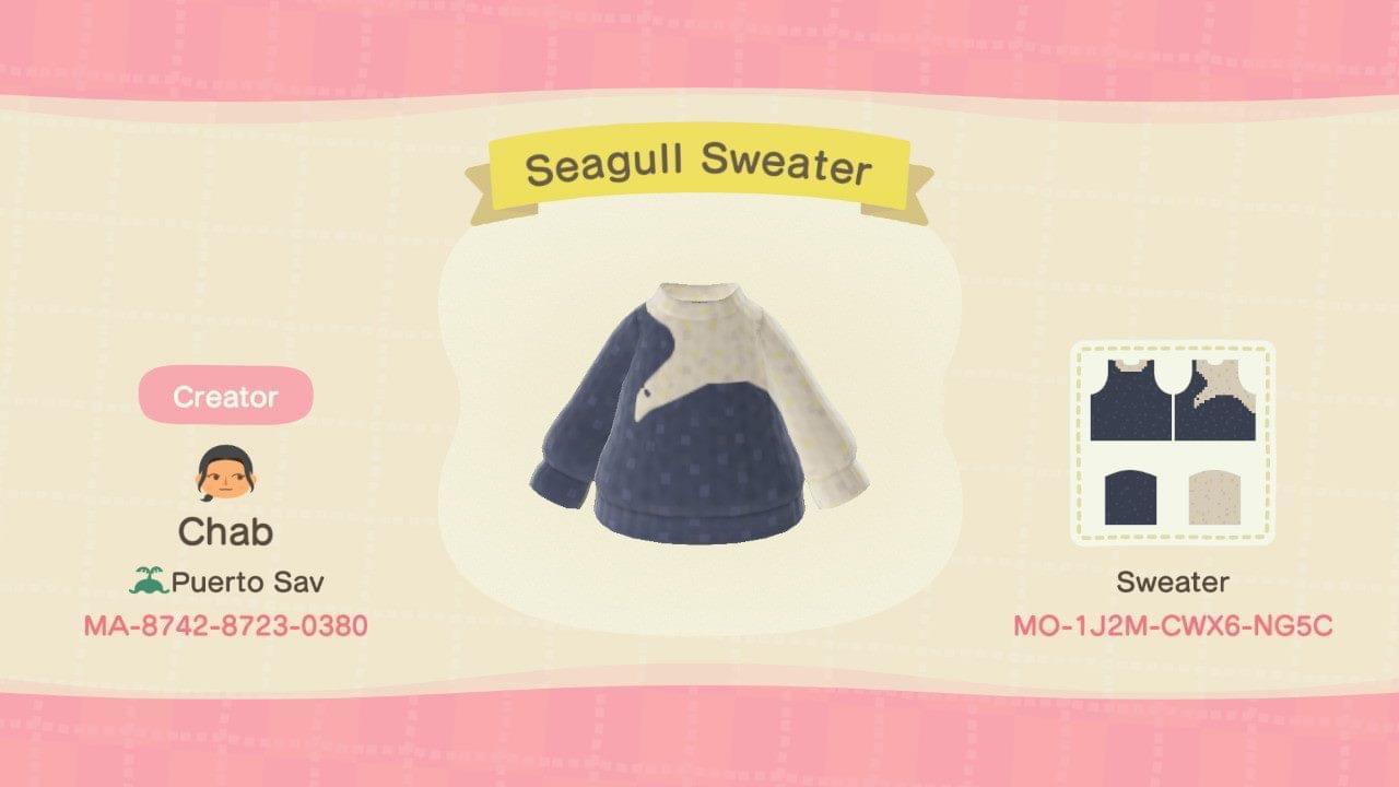 Animal Crossing Design Code: MO-1J2M-CWX6-NG5C Seagull Sweater