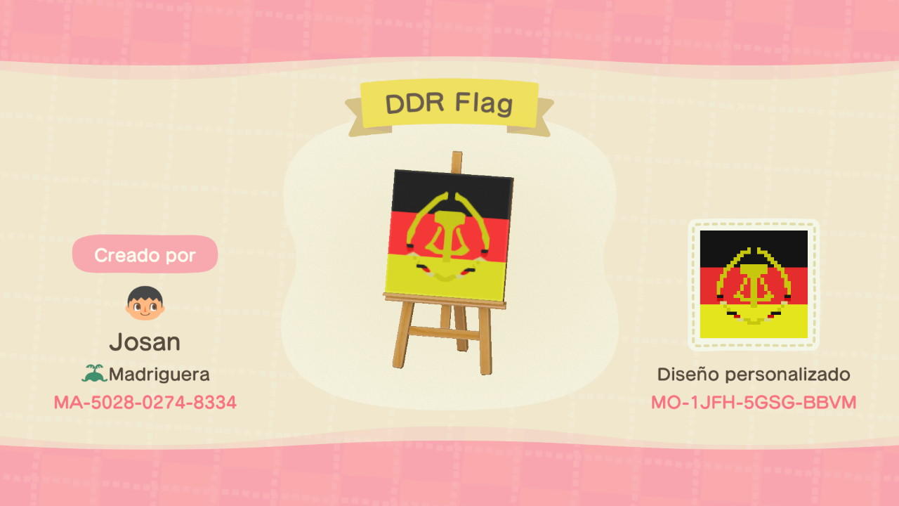 Animal Crossing Design Code: MO-1JFH-5GSG-BBVM DDR Flag