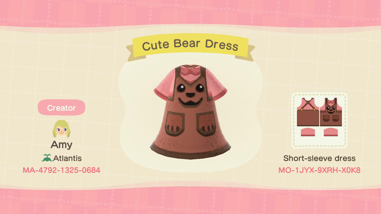 Animal Crossing Design Code: MO-1JYX-9XRH-X0K8 Cute Bear Dress