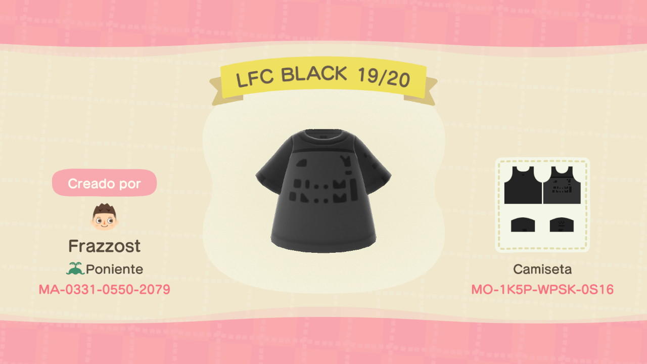 Animal Crossing Design Code: MO-1K5P-WPSK-0S16 LFC Black 19/20