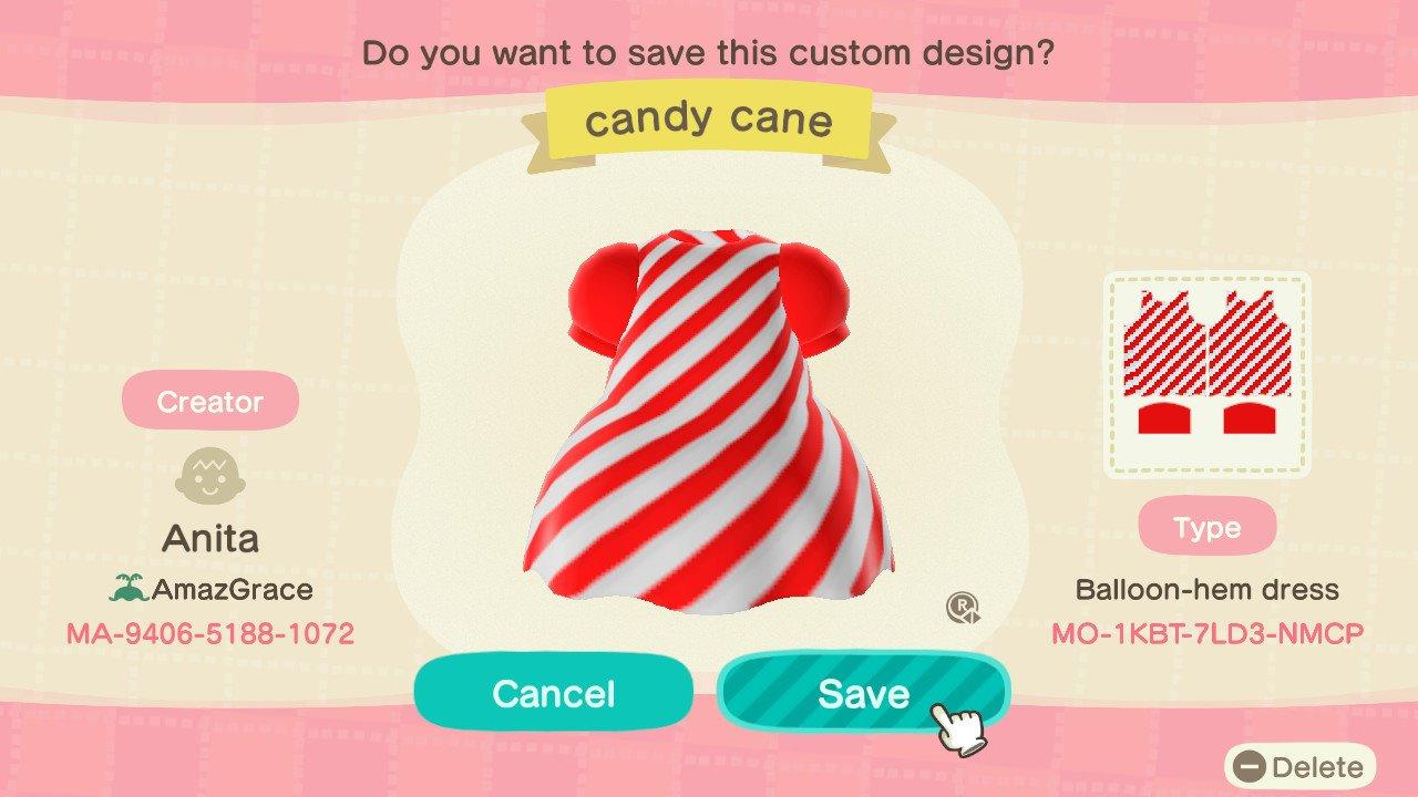 Animal Crossing Design Code: MO-1KBT-7LD3-NMCP Candy cane dress