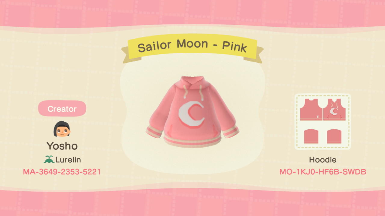 Animal Crossing Design Code: MO-1KJ0-HF6B-SWDB Sailor Moon - Pink