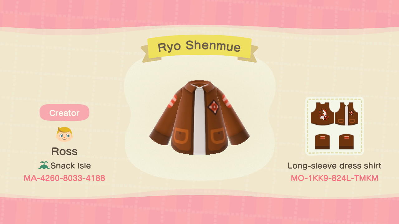 Animal Crossing Design Code: MO-1KK9-824L-TMKM Ryo Hazuki Shenmue